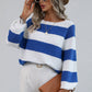 Striped Raglan Sleeve Ribbed Trim Knit Top