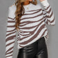 Animal Print Button Detail Crewneck Sweater