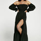 Off-Shoulder Smocked Split Tiered Maxi Dress