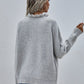 Button Detail Frill Neck Rib-Knit Sweater