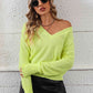 V-Neck Dropped Shoulder Long Sleeve Knit Top