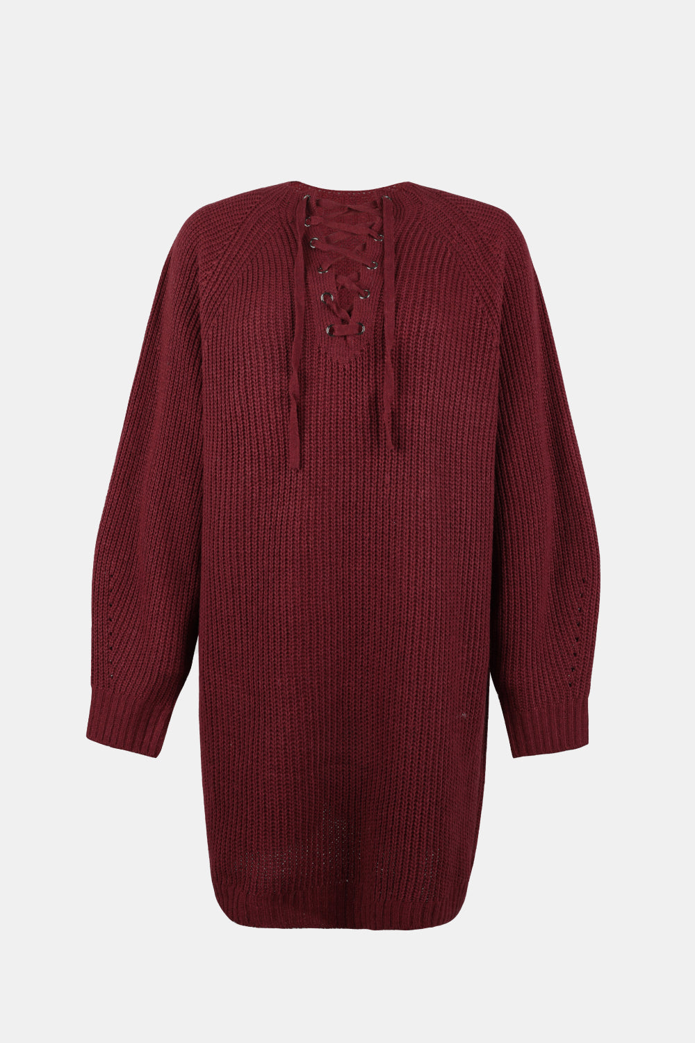 Lace-Up Balloon Sleeve Sweater Dress
