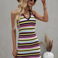 Striped Halter Neck Mini Sweater Dress