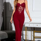 Spliced Lace Sweetheart Neck Flare Leg Jumpsuit