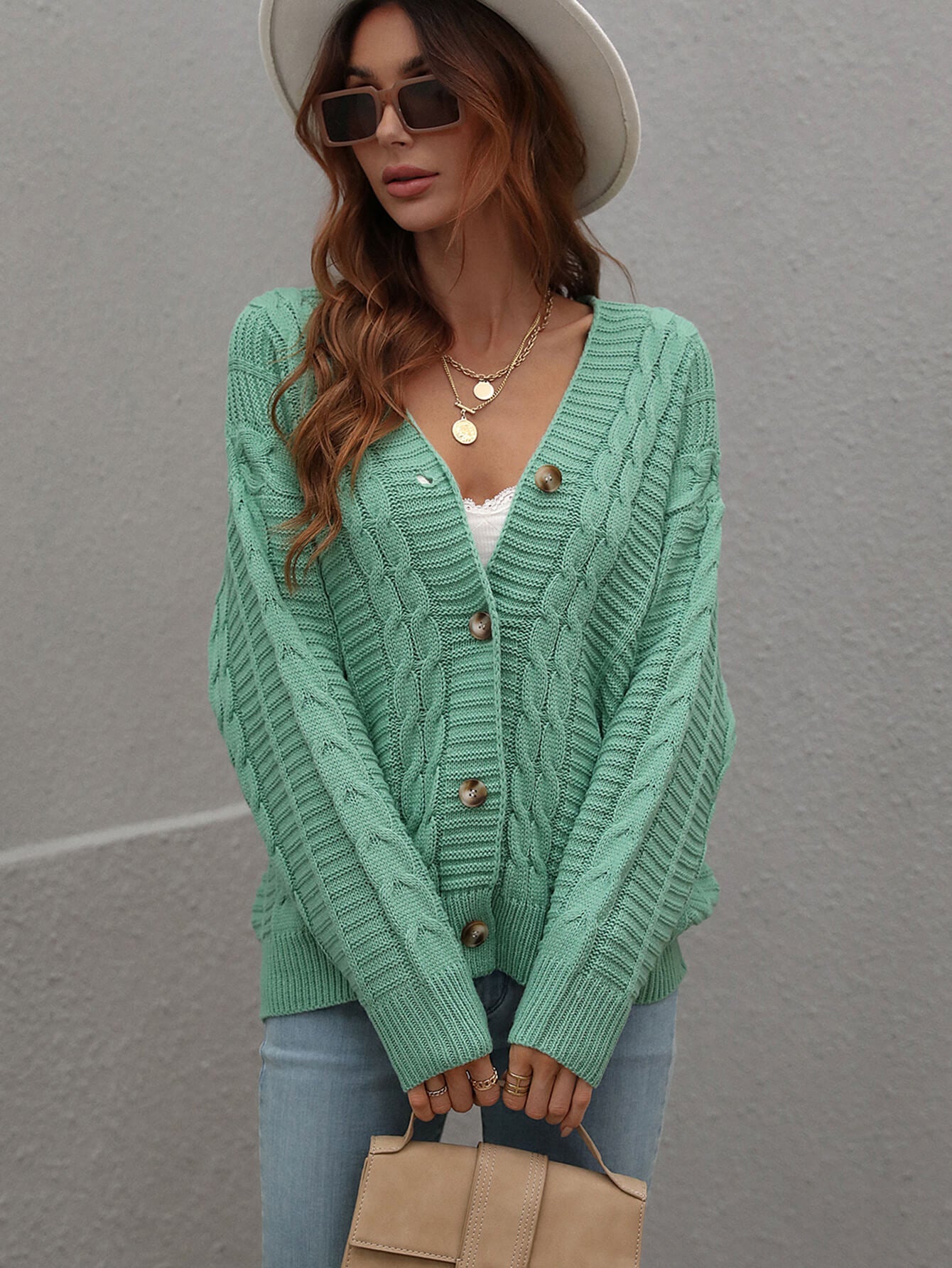 Cable-Knit Button Front Cardigan