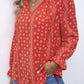 Printed Tie Neck Flounce Sleeve Top