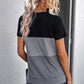 Color Block Side Slit Round Neck T-Shirt