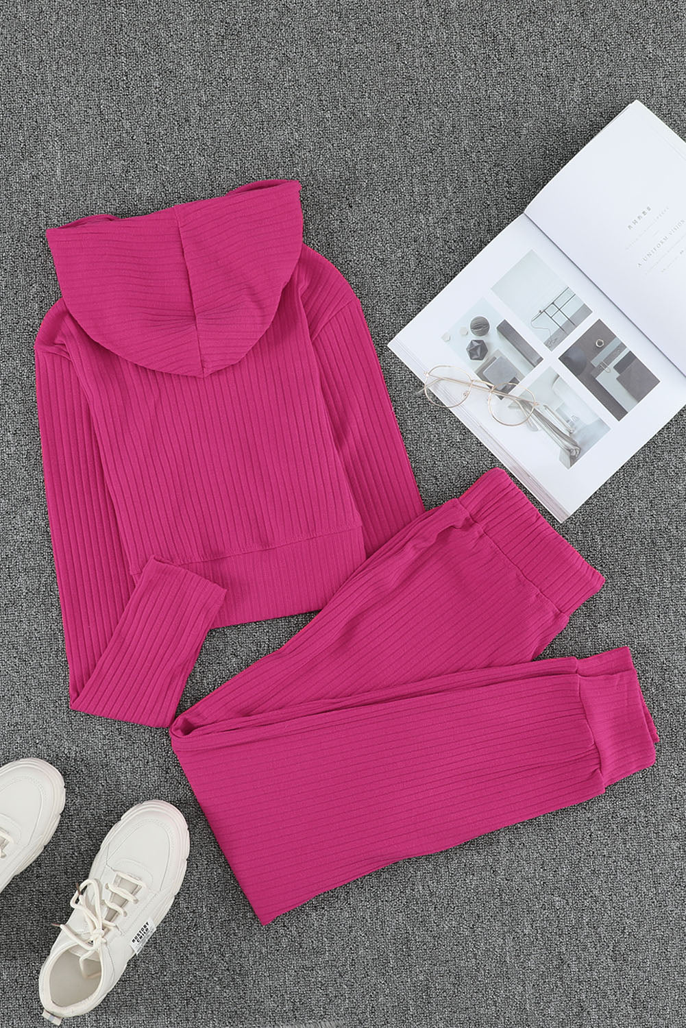 Zip-Up Ribbed Hoodie and Joggers Lounge Set