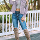 Frayed Trim Snap Down Denim Jacket