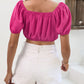 Contrast Puff Sleeve Crop Top