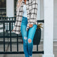Plaid Curved Hem Dropped Shoulder Longline Shirt Jacket