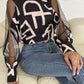 Letter Print Spliced Mesh Sleeve Blouse