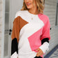 Color Block Ribbed Trim Round Neck Sweater