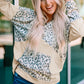 Leopard Color Block Buttoned Drawstring Detail Hoodie
