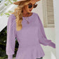 Rib-Knit Lantern Sleeve Peplum Sweater