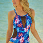 Floral Crisscross Spliced Mesh One-Piece Swimsuit