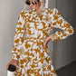 Floral Tie Neck Belted Puff Sleeve Dress