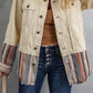 Striped Frayed Hem Corduroy Jacket