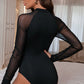 Spliced Mesh Mock Neck Bodysuit