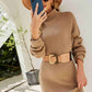 Rib-Knit Turtleneck Drop Shoulder Sweater Dress