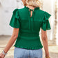 Smocked Tie Back Flutter Sleeve Blouse