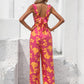 Floral Square Neck Cutout Tie Back Jumpsuit