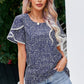 Printed Pom Pom Detail Petal Sleeve Blouse