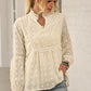 Swiss Dot Frilled Notched Neck Blouse