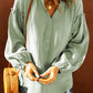 Balloon Sleeve Frill Trim Notched Neck Blouse