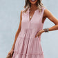 Frill Trim Notched Sleeveless Tiered Dress