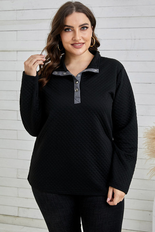 Plus Size Quilted Quarter-Snap Sweatshirt