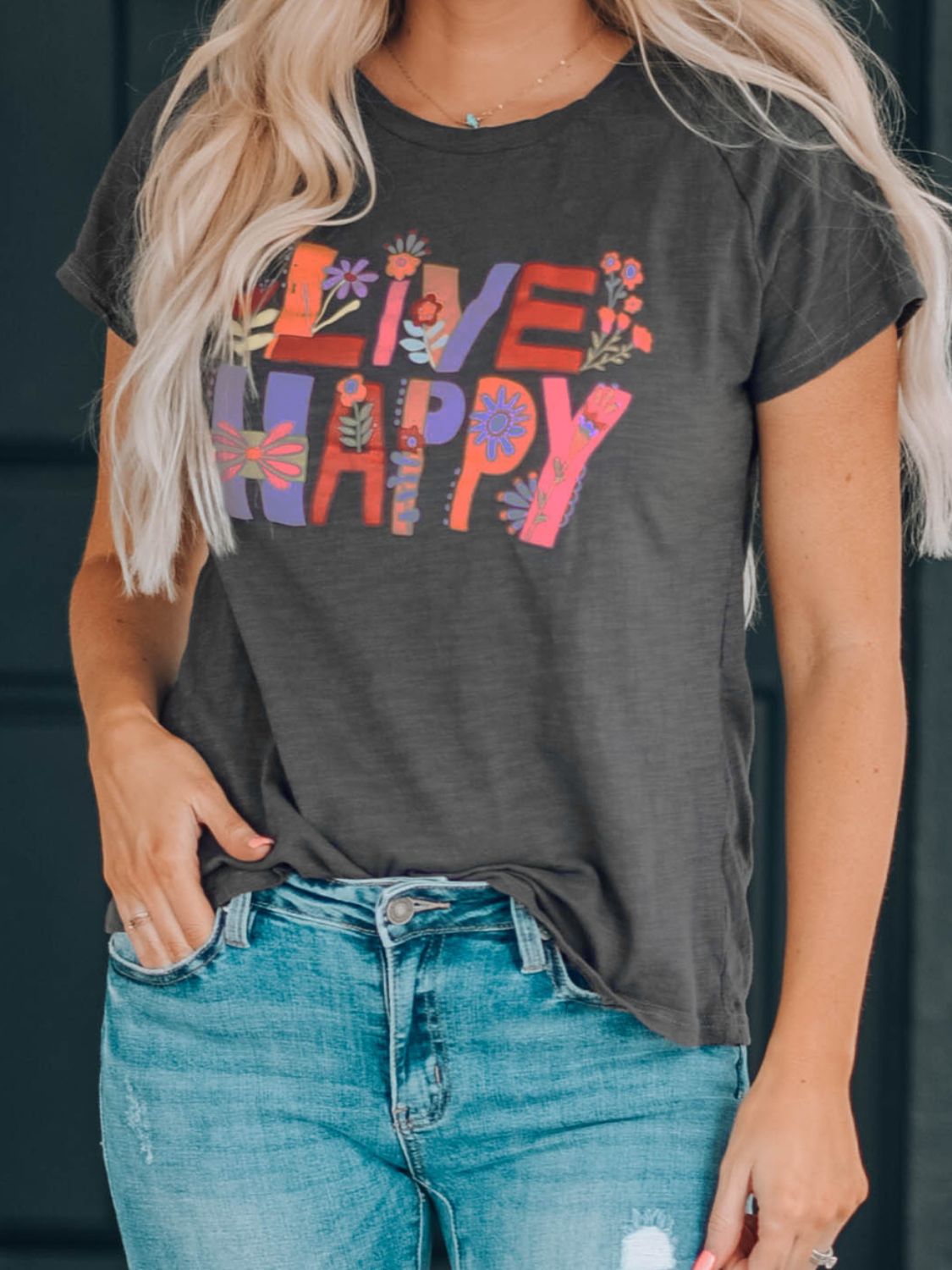 LIVE HAPPY Floral Graphic Tee