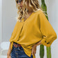 V-Neck Roll-Tab Sleeve Blouse