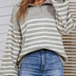 Striped Balloon Sleeve Collared Sweater