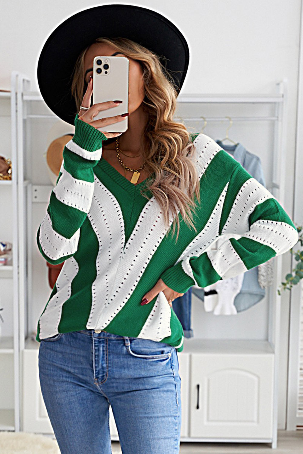 Color Block  Drop Shoulder Sweater