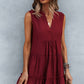 Frill Trim Notched Sleeveless Tiered Dress