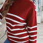 Striped Button Detail Mock Neck Sweater