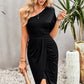 Ruched One-Shoulder Tulip Hem Dress
