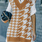 Houndstooth Side Slit Ribbed Sweater Vest Dress