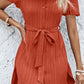 Textured Tie Belt Short Sleeve Dress