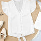 V-Neck Tie Hem Flutter Sleeve Blouse