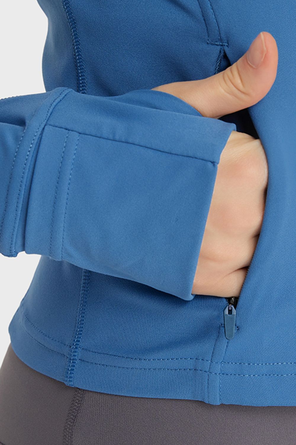 Zip Up Thumbhole Sleeve Sports Jacket with Pockets