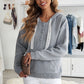 Lace Trim Half-Button Drawstring Knit Hoodie