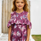 Girls Floral Cold-Shoulder Ruffled Top