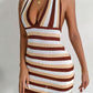 Striped Halter Neck Backless Knit Mini Dress