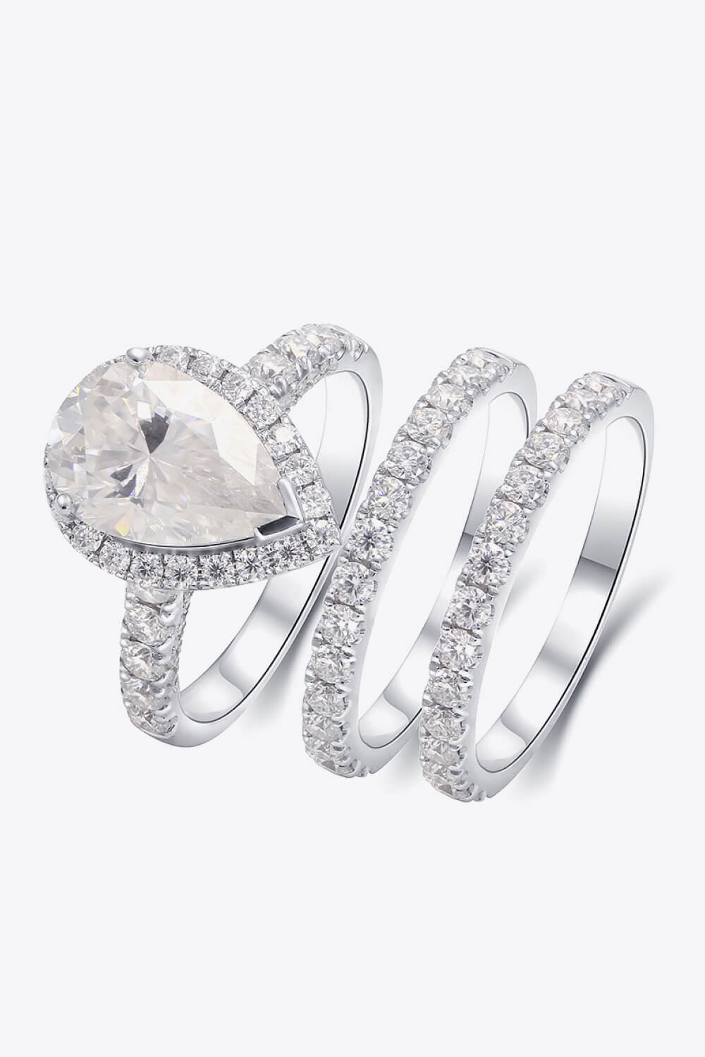 3-Piece 14K White Gold Pear Shape 2.5 Carat Moissanite Ring Set