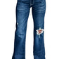 Asymmetrical Open Knee Distressed Flare Jeans