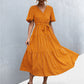 Printed V-Neck Flutter Sleeve Belted Dress