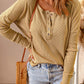 Half Button Waffle Knit Long Sleeve Top