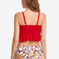Printed Two-Tone Lace-Up Ruffled Two-Piece Swimsuit
